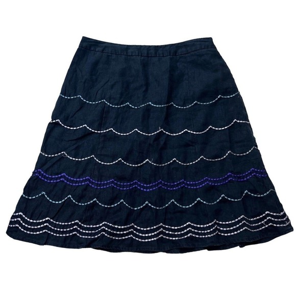 Boden Navy Blue A-line Embroidered Waves Scalloped Skirt Size 8R - Picture 1 of 10